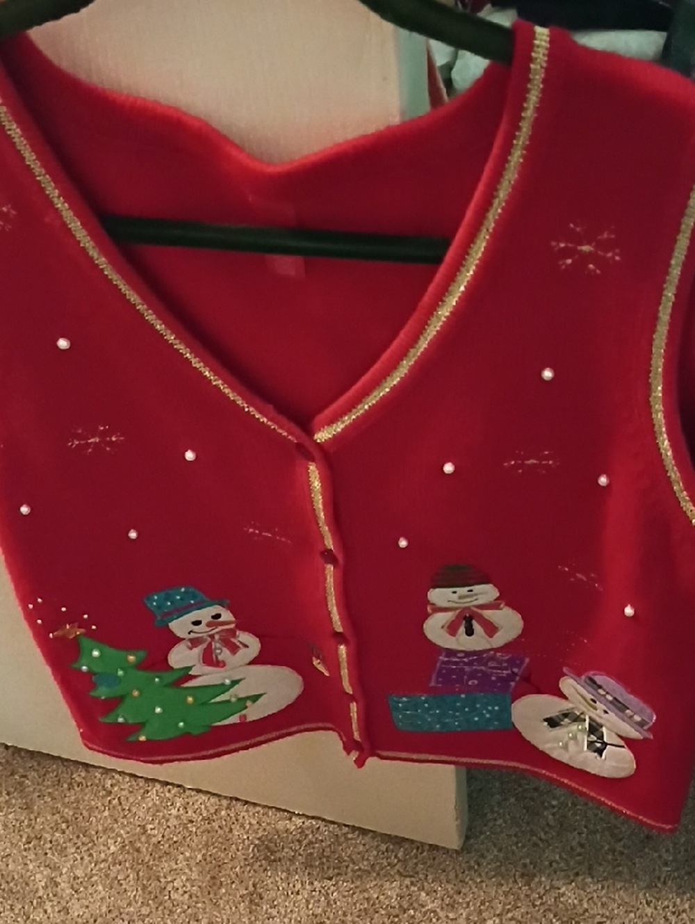 Red Holiday Snowman Vest with Embellishments
